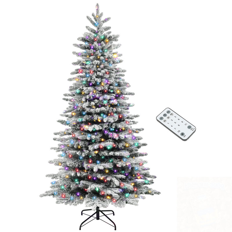 Arbre de Noël artificiel enneigé 7,5 pi avec base en métal, H 7,5 pi