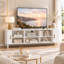 Modern White TV Stand with Sliding Doors & Open Storage Shelves