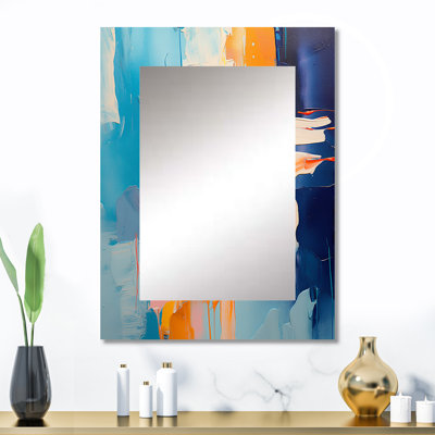 Yumin bleu et jaune abstrait vif murmure art - miroir abstrait, miroir mural bleu unique, art imprimé en métal