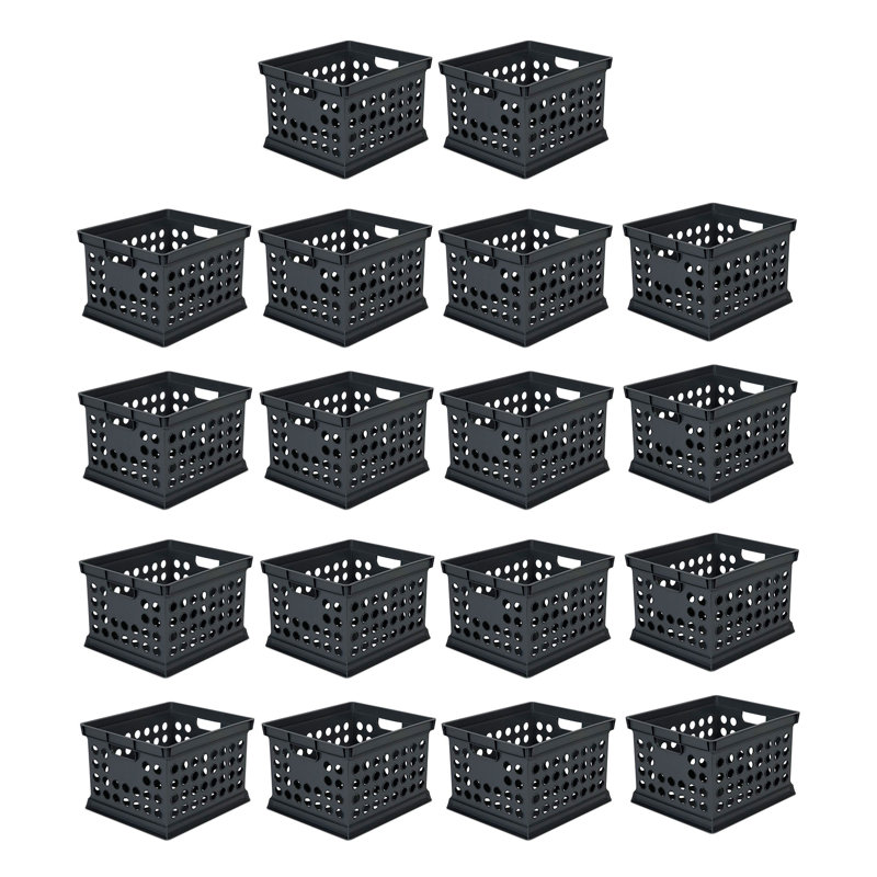Sterilite Stackable Plastic Storage Open Crate Bin Organizer Box, Black, 18 Pack, Black