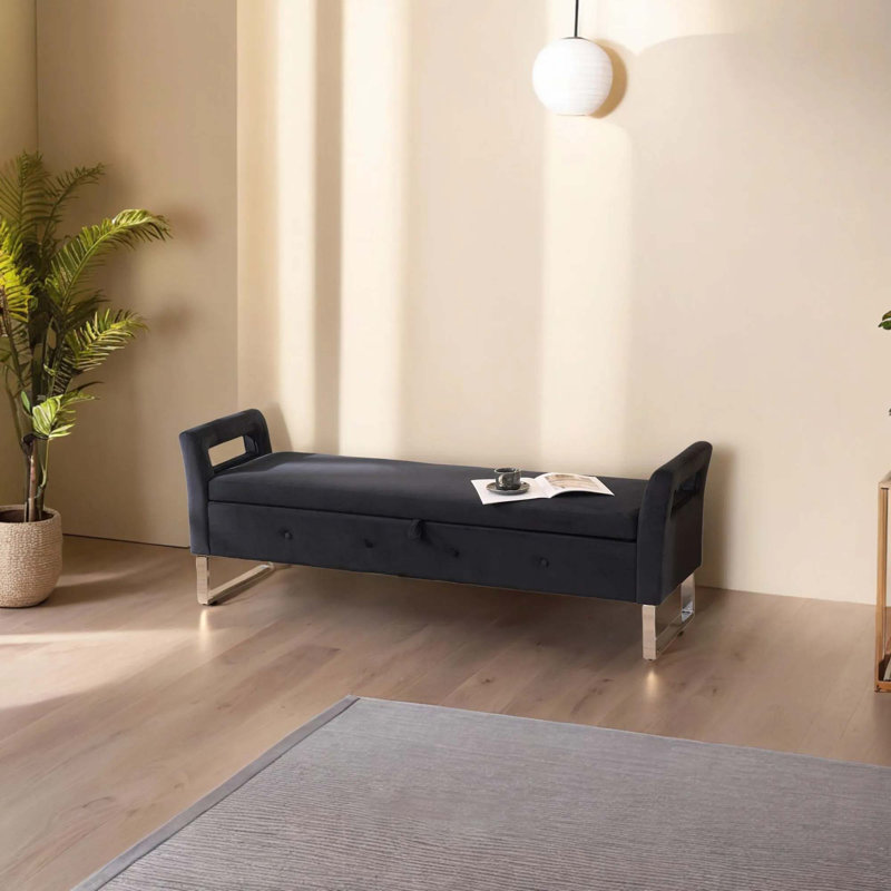 Banc de rangement capitonné l 67,89 po, Noir, noir, noir, noir