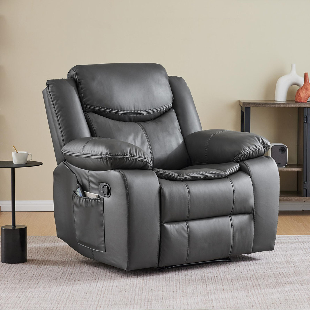 Kokal Wide Seating Durable Synthetic Leather Recliner with Massage and Heat Functions