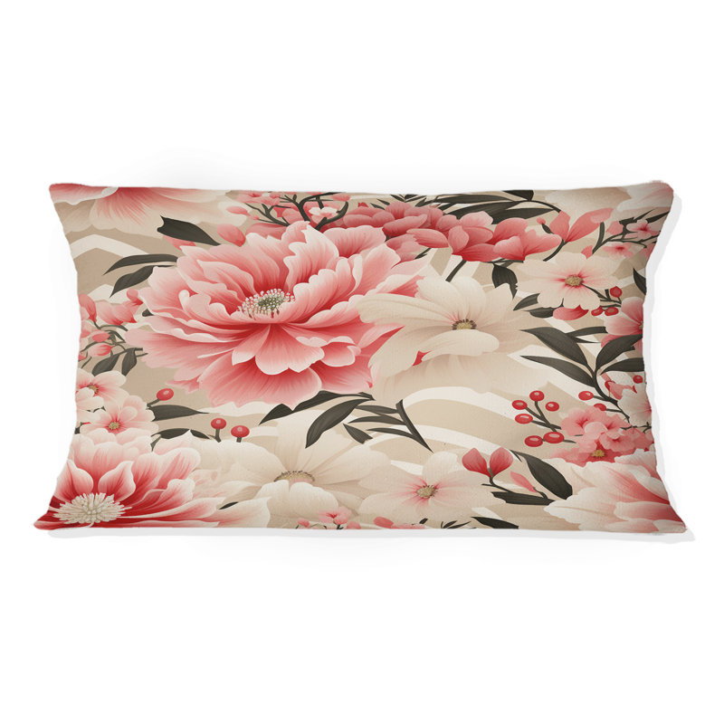 Coussin décoratif imprimé floral rose pivoine délicate