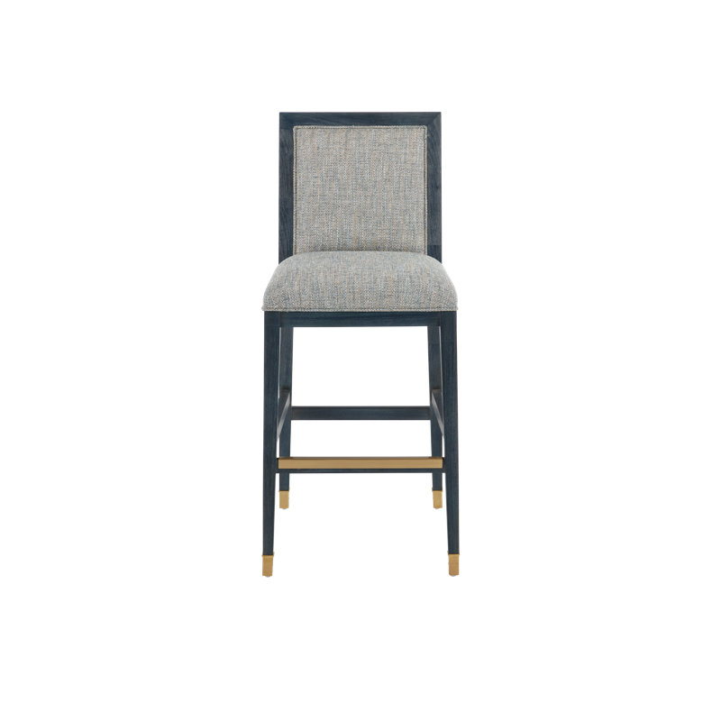 Santos Bar Stool, Barrett Dusk, Gray/Vintage Navy/Satin Brass, Bar Stool (30" Seat Height)