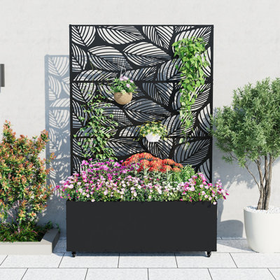 Metal Raised Garden Bed with Trellis, 71"x47"x16" Planter Box for Climbing Plants, Drainage Holes, Privacy Screen