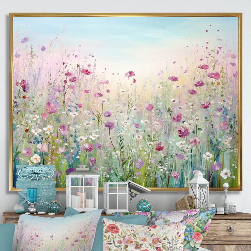 Art sur toile, "Fleurs sauvages", Reproduction avec cadre flottant, H 12 po x l 20 po, Doré