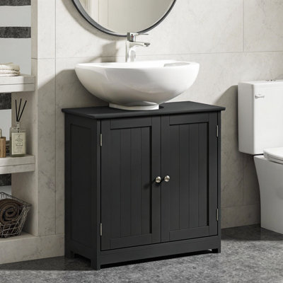 Bathroom Sink Storage Cabinet with Adjustable Shelf - Black Under Sink Organizer