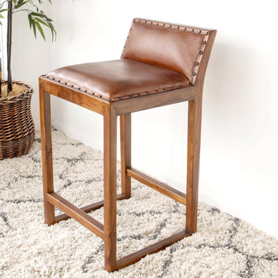 Skiles 25'' Solid Wood Genuine Leather Counter Stool