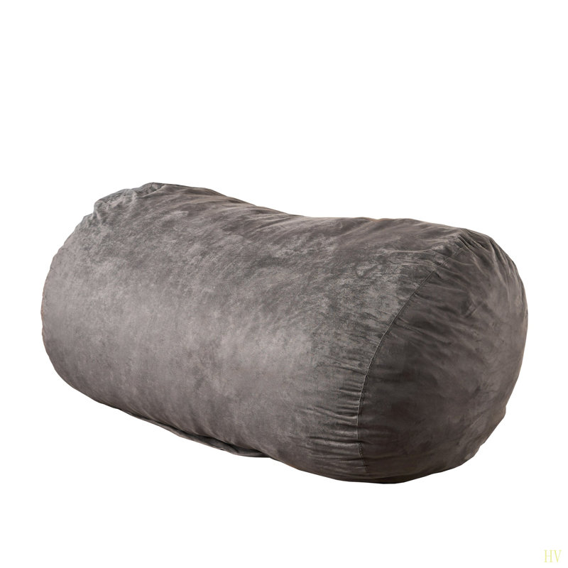 Nest 6.5 Foot Cylindrical Suede Bean Bag, Gray