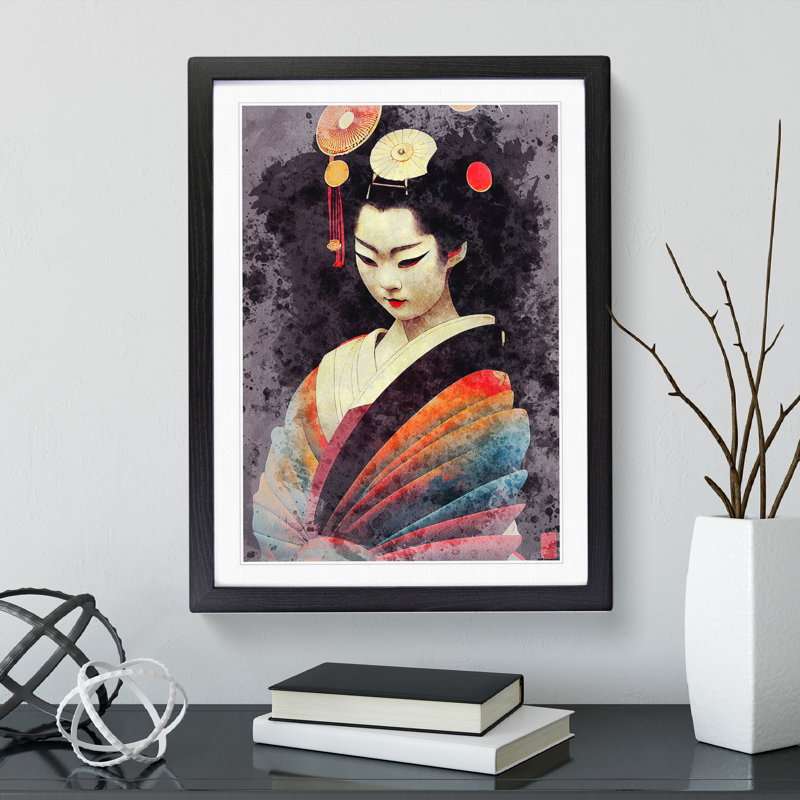 Geisha Watercolour No.1 - Single Picture Frame Painting, Black, 64cm H x 46cm W x 2cm D