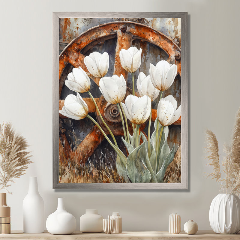 Balictar - art mural floral, Argent argent, H 44 po x l 34 po, Reproduction encadrée sans passe-partout