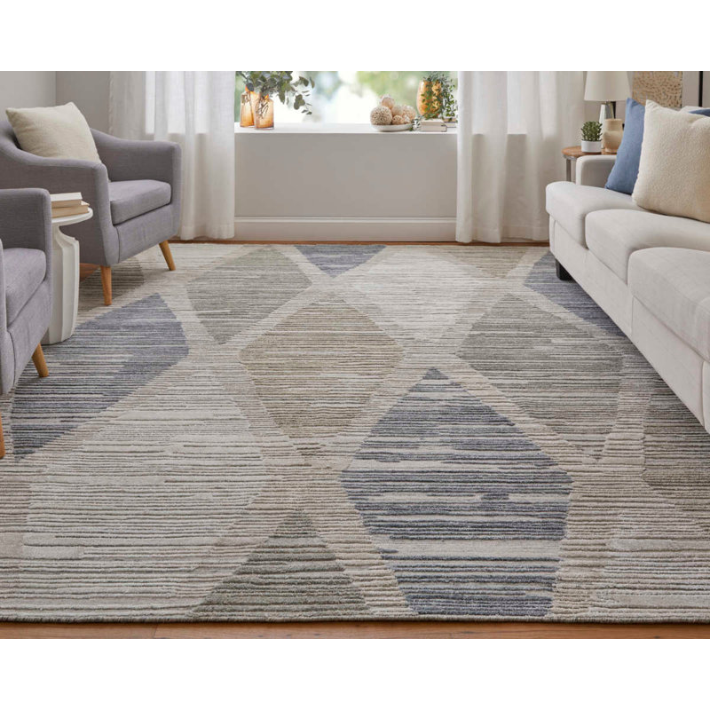 Elias Modern Diamond Ivory Area Rug, Rectangle 3'6" x 5'6"