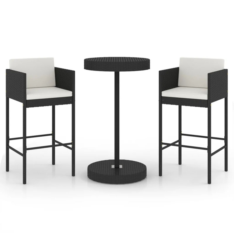 Garden Bar Set with Cushions Patio, Black