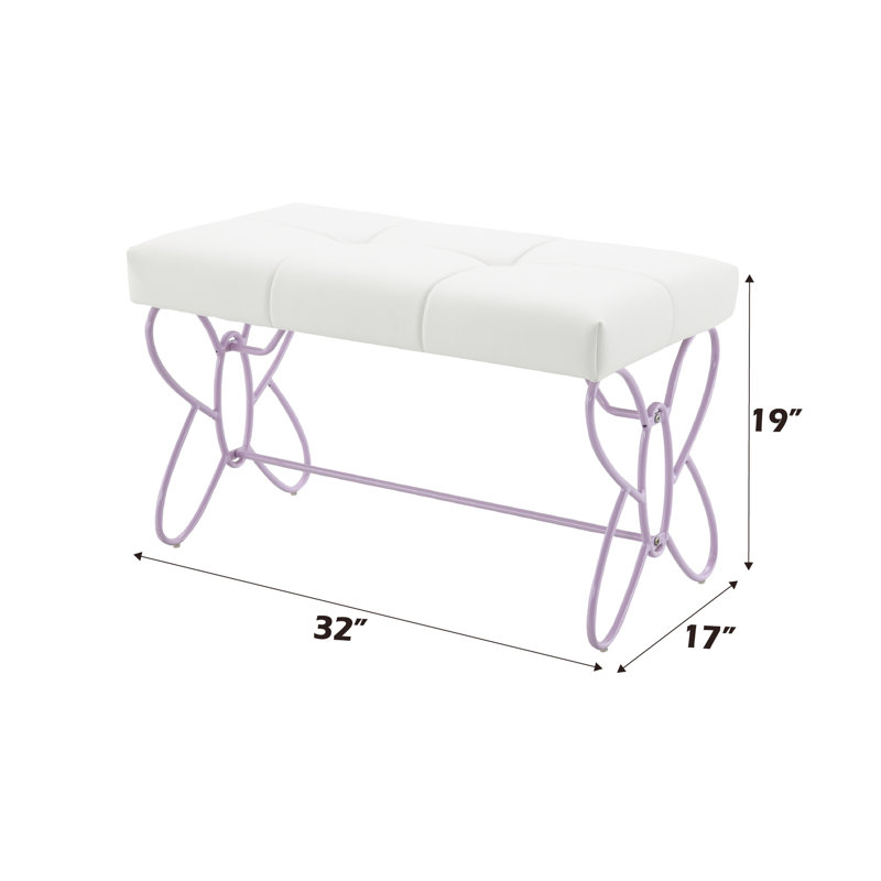 Banc avec coussin en cuir blanc - construction en métal mauve, cadre de siège élégant Butterfly For Living Spaces, détail de décoration intérieure