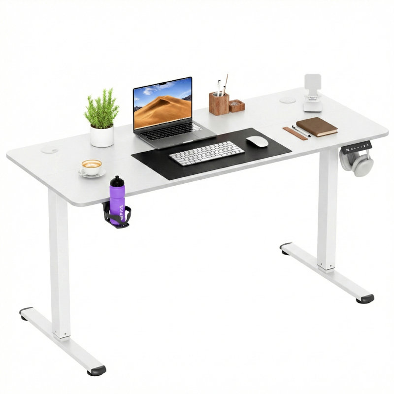 Bureau électrique pour travailler debout, bureau d'ordinateur à hauteur réglable avec support pour téléphone portable, White