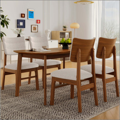 Ensemble de table de salle à manger Farmhouse pour 4 personnes, table de cuisine en bois et 4 chaises rembourrées avec structure en bois d'hévéa robuste, siège rembourré, dossier incurvé, ensemble de coin-repas peu encombrant pour la salle à manger