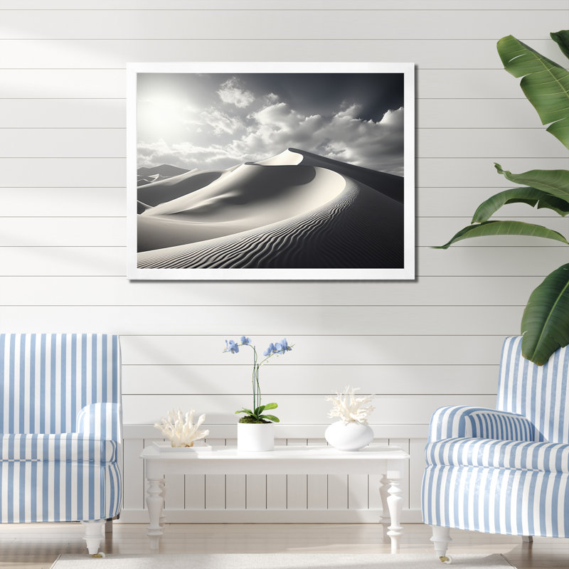 Plage, photo, dunes, rêves - Reproduction d'art mural paysages, H 12 po x l 20 po x P 1 po, Cadre simple blanc