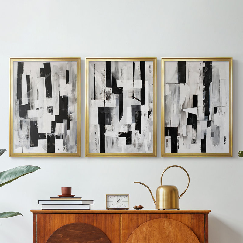 ABSTRACT Series XL - Toile tendue avec châssis sur mesure - 3 pièces, H 21 po x l 30 po, Doré