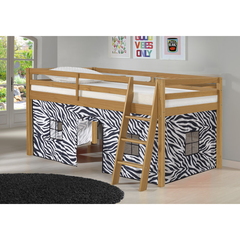 Lit mezzanine simple en bois de pin brésilien avec tentes interchangeables Gladwin, Cannelle, Camouflage Grey