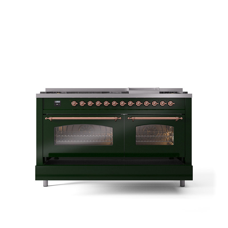 ILVE Nostalgie II 60 Dual Fuel Range, 9 Burners, Griddle, Graphite Matte/Brass, Natural Gas