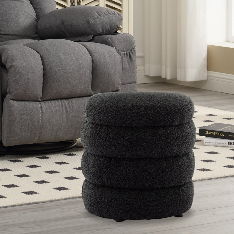 Repose-pieds rond Hasset, repose-pieds rond doux, repose-pieds, Velours noir