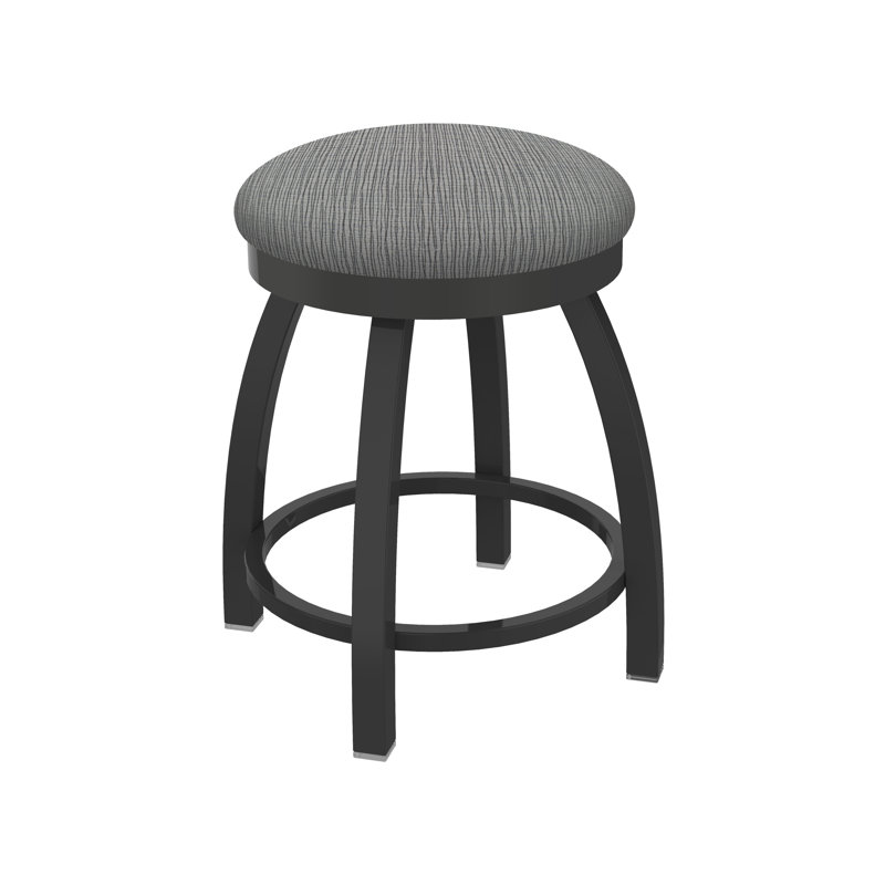 802 Misha Swivel Vanity Stool with Upholstered Seat, Pewter, Fabric-Graph Alpine