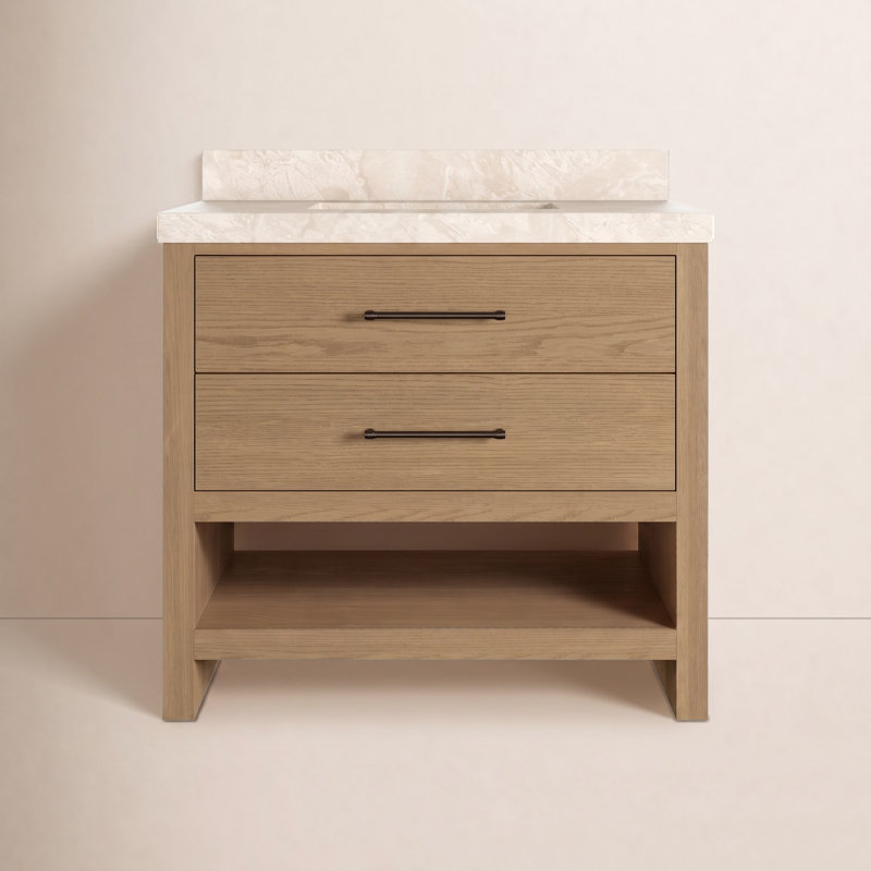Anthem Single Vanity, Satin Light Wash Oak, Sand Marble