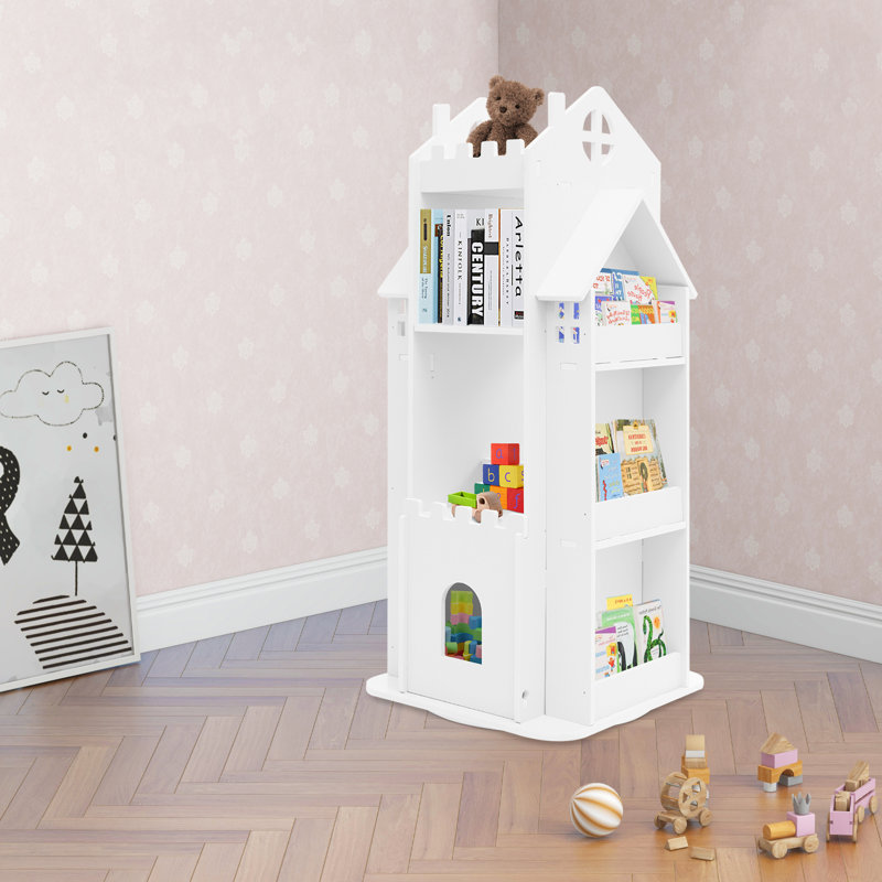 Book Display Shelf Rotating Children's Bookshelf Free Standing Standing Bookshelf, White