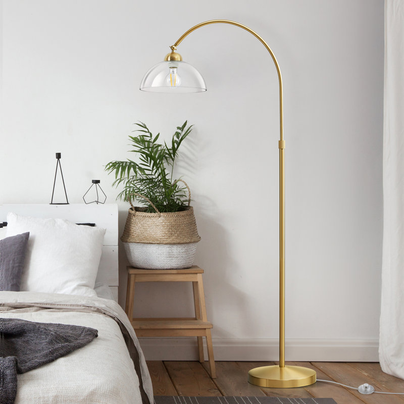 62'' Modern Standing Tall Arched/Arc Floor Lamp with adjustable Glass Shade and On/Off Foot Switch Gold Floor Lamp for Living Room