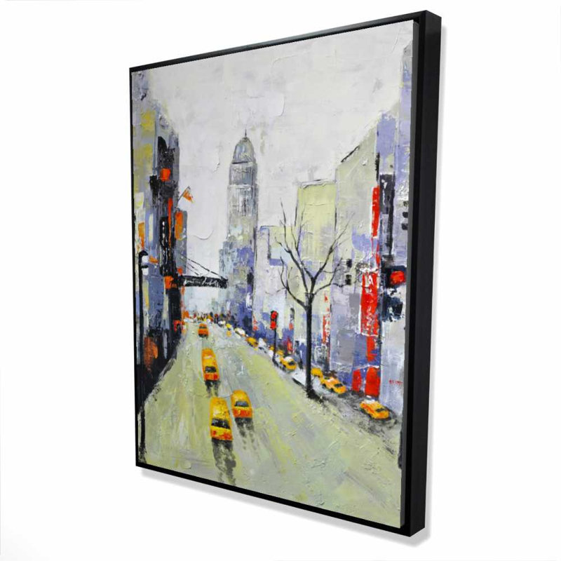 Street with Accents - Framed Canvas Art, 49.25" H x 37.25" W