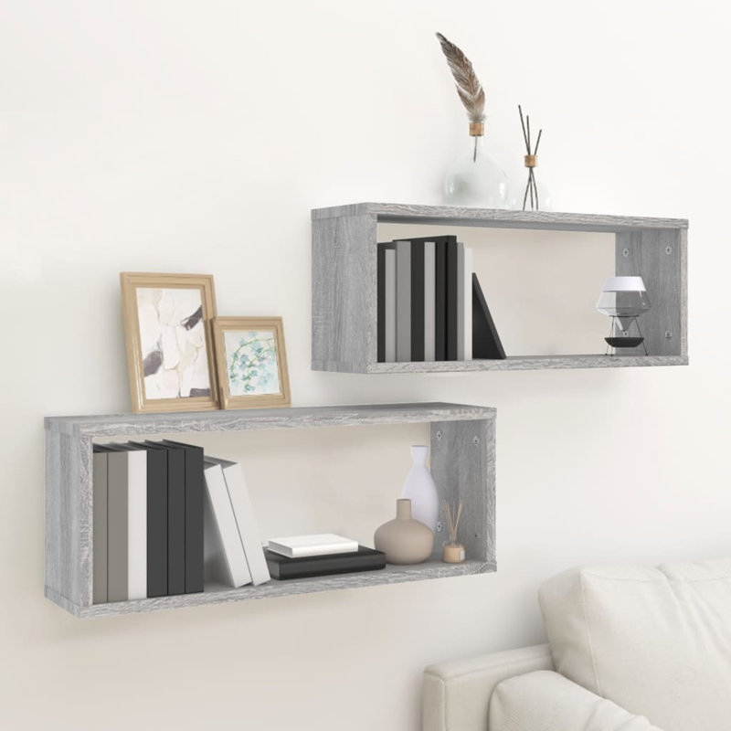 Losey 2 Piece Square Cube Shelf, 60 x 15 x 23 Cm, Grey