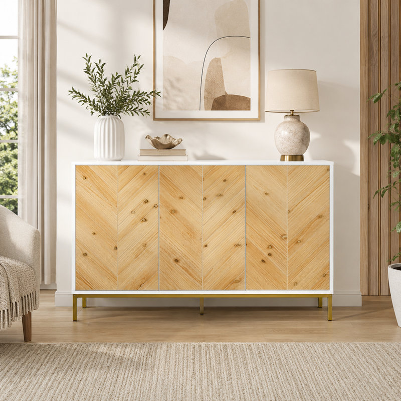 Buffet buffet à motif à chevrons et 3 portes pour café