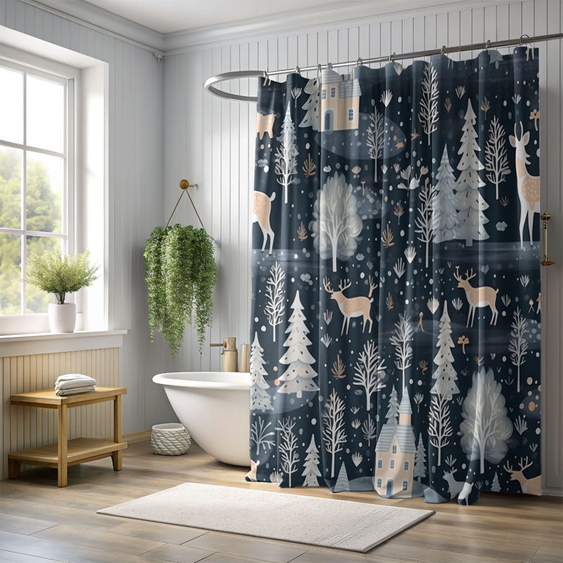 Rideau de douche Retro Christmas, H 74 po x l 71 po