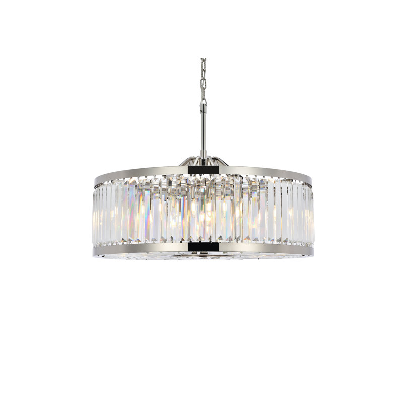 Dorinda 10-Light Dimmable Drum Chandelier, Clear, Polished Nickel, 75.5" H x 35.5" W x 35.5" D