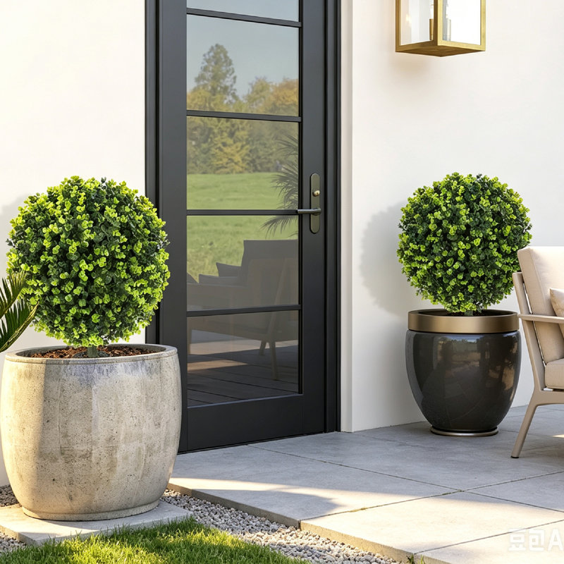 Ensemble de 2 buissons sphériques artificiels en forme de buis artificiel de 1,3 pi (15,8 po) avec piquet de sol intégré, verdure artificielle intérieure et extérieure résistante aux rayons UV, plantes artificielles pour le jardin, le porche et le b