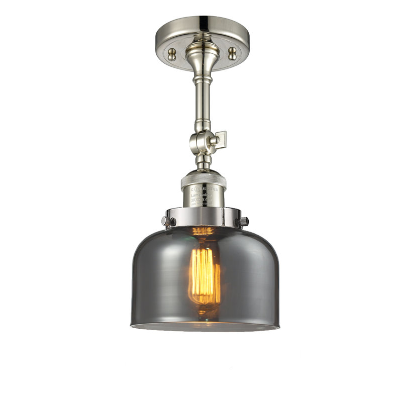 Handley Glass Semi Flush Mount, Plated Smoked, 3.5 Watt Vintage LED Bulb, Polished Nickel