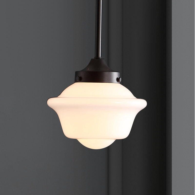 Luminaire suspendu simple à 1 lumière Gallucci, Bronze huilé, Blanc, H 9 po x l 7,25 po x P 7,25 po