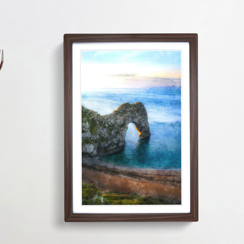 Durdle Door Cliffs Dorset - Picture Frame Painting Print, Walnut Framed, 63cm H x 45cm W x 2cm D