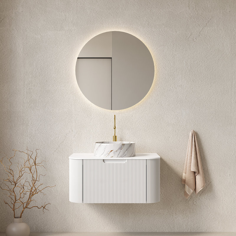 Meuble-lavabo de salle de bain avec lavabo, armoire de rangement de salle de bain flottante à bords arrondis avec tiroir, 30"