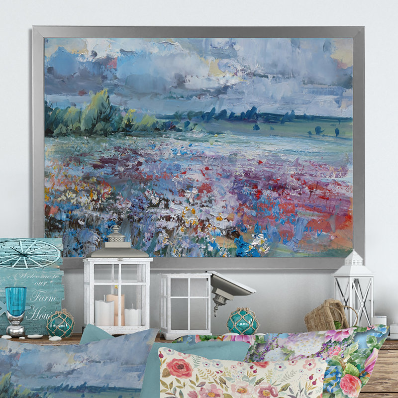 «Scenery Wildflowers Blooming», peinture sur toile, H 8 po x l 12 po x P 1 po, Cadre photo argenté