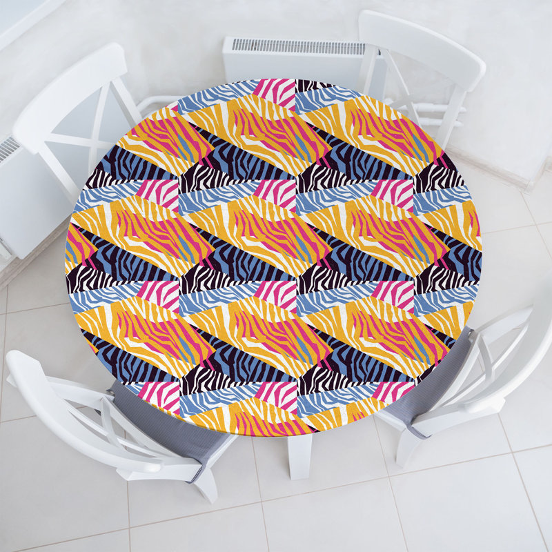 East Urban Home Safari Fitted Round Tablecloth Multicolor, 47.24" Round
