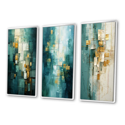 " California Sunshine Retro Abstract Gold Teal " 3 - Pieces