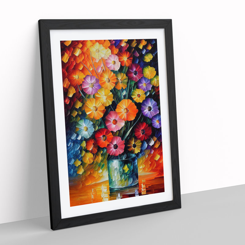 Vase Of Pretty Flowers No.2 - Single Picture Frame Painting, 64cm H x 46cm W x 2cm D, Black 