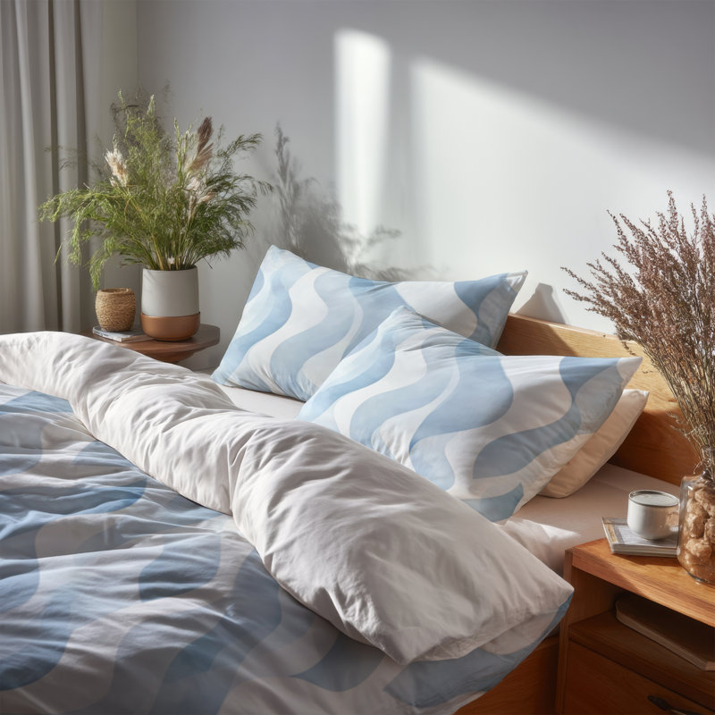 Ensemble de literie 3 pièces Modern - Ensemble de housse de couette et coussin décoratif bleu argenté
