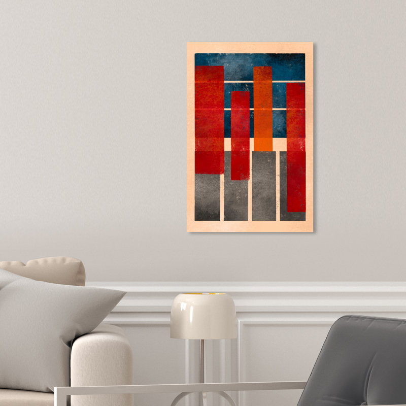 " Abstract Brash And Red Shapes " Painting Print, Wrapped Canvas, 15" H x 10" W