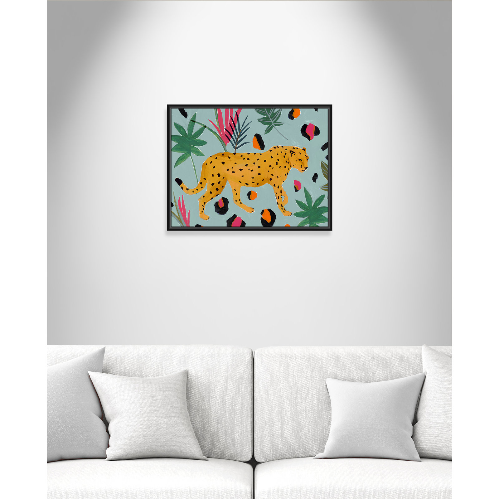 Nyles "Walking Cheetah II" Painting by Isabelle Z, 19.5" H x 25.5" W x 2" D, Black Framed Canvas