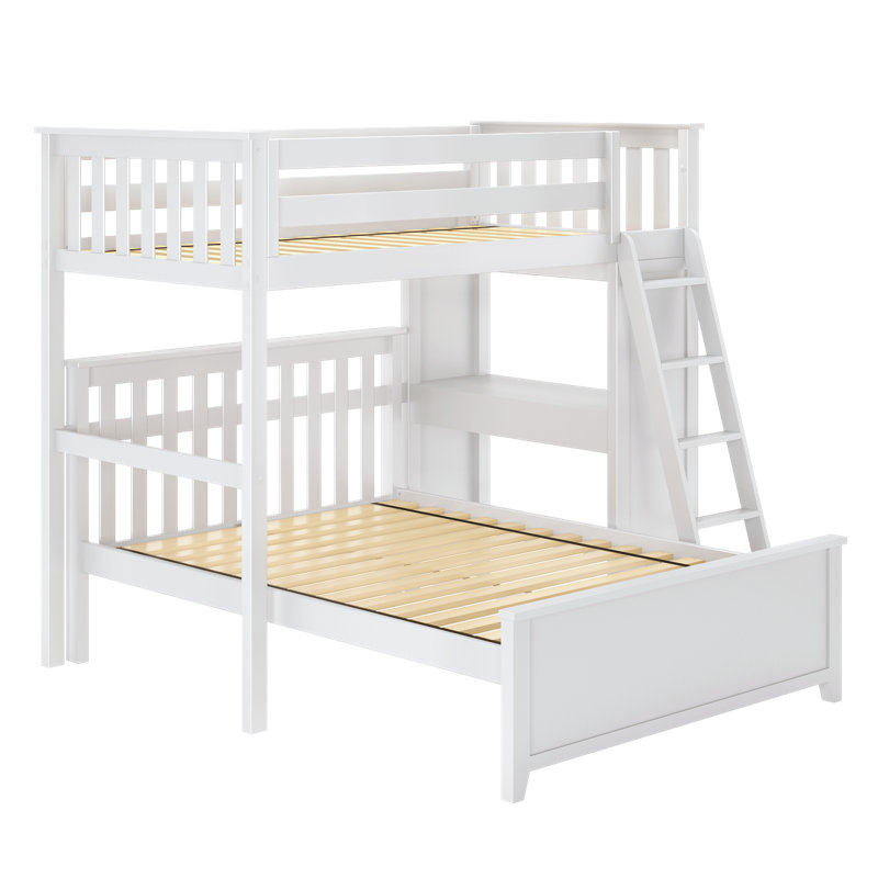 Lits simples superposés en bois massif en forme de L avec bureau intégré Buhr, Blanc