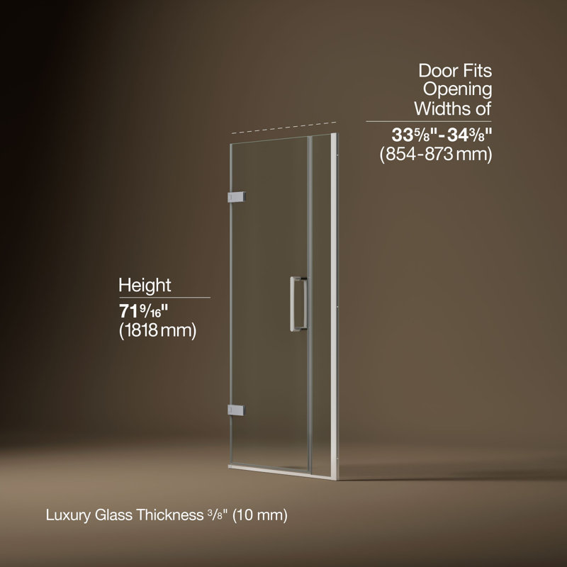 Composed 33-5/8-In34-3/8-In W X 71-1/2-In H Frameless Pivot Shower Door With 3/8-In Crystal Clear Glass And Back-To-Back Vertical Door Pulls