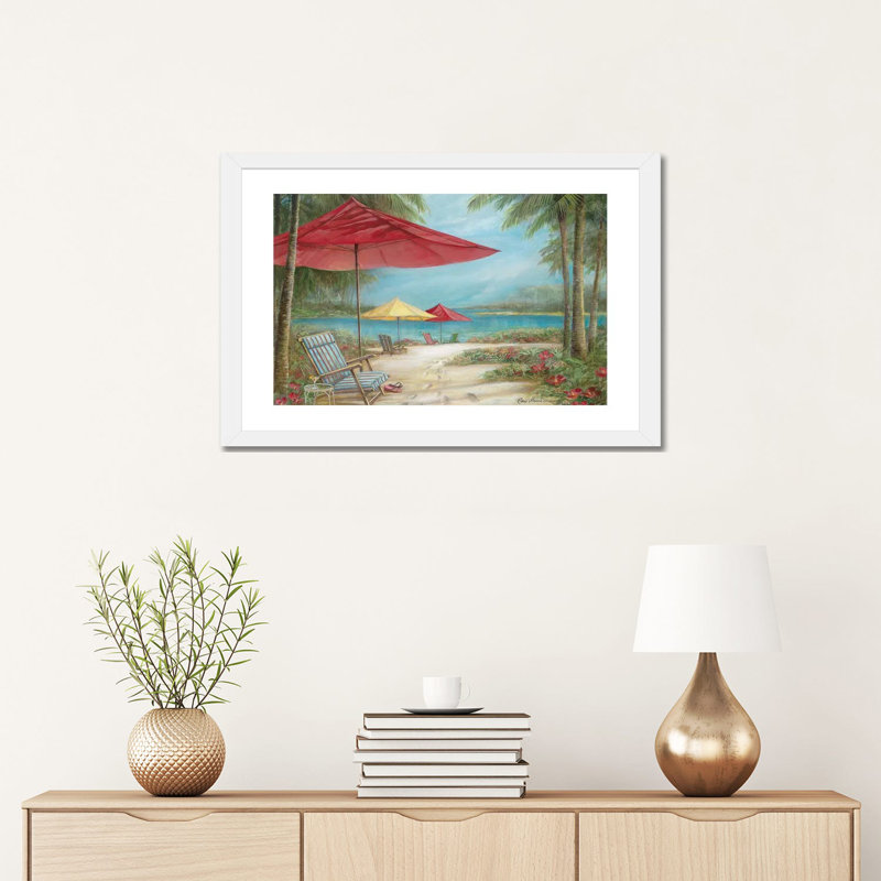 «Relaxing Paradise I» par Ruane Manning - reproduction d'art, H 16 po x l 24 po x P 1 po, Papier encadré blanc, Blanc