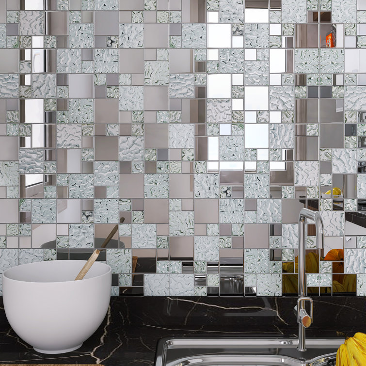 Silver Glass Mosaic Tile Kitchen Backsplash Bath Wall Tiles